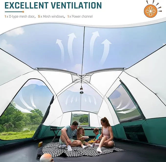 6/8/10/11 Person Camping Tent with Porch, Family Tents for Camping, Big Dome Tunnel Tent includes Rainfly, Easy Setup Large Tents for Outdoor Camping, Reflective Windproof Rope, Large Vestibule