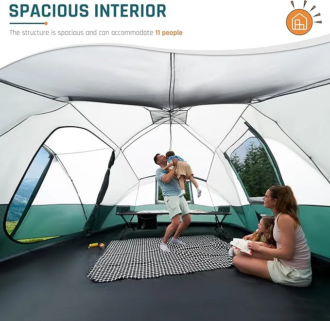 6/8/10/11 Person Camping Tent with Porch, Family Tents for Camping, Big Dome Tunnel Tent includes Rainfly, Easy Setup Large Tents for Outdoor Camping, Reflective Windproof Rope, Large Vestibule
