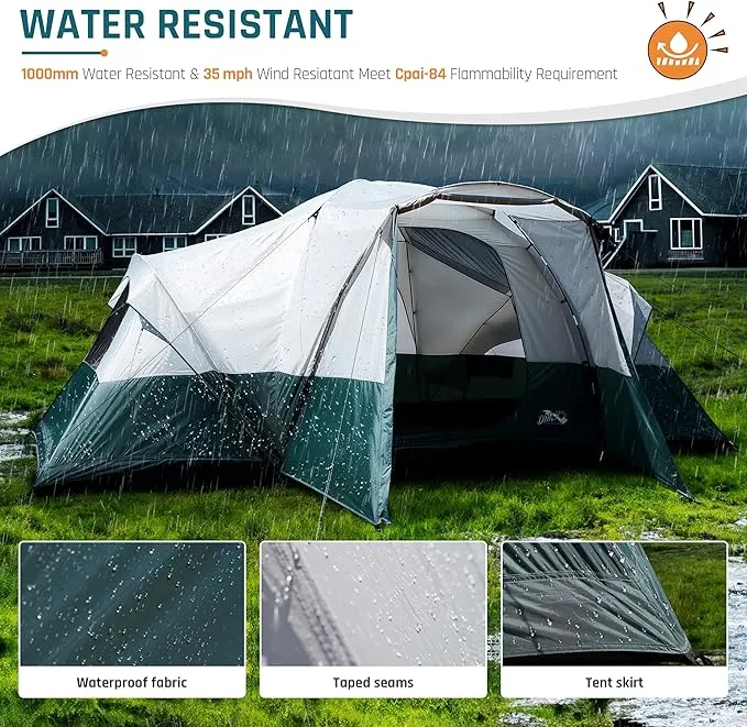 6/8/10/11 Person Camping Tent with Porch, Family Tents for Camping, Big Dome Tunnel Tent includes Rainfly, Easy Setup Large Tents for Outdoor Camping, Reflective Windproof Rope, Large Vestibule