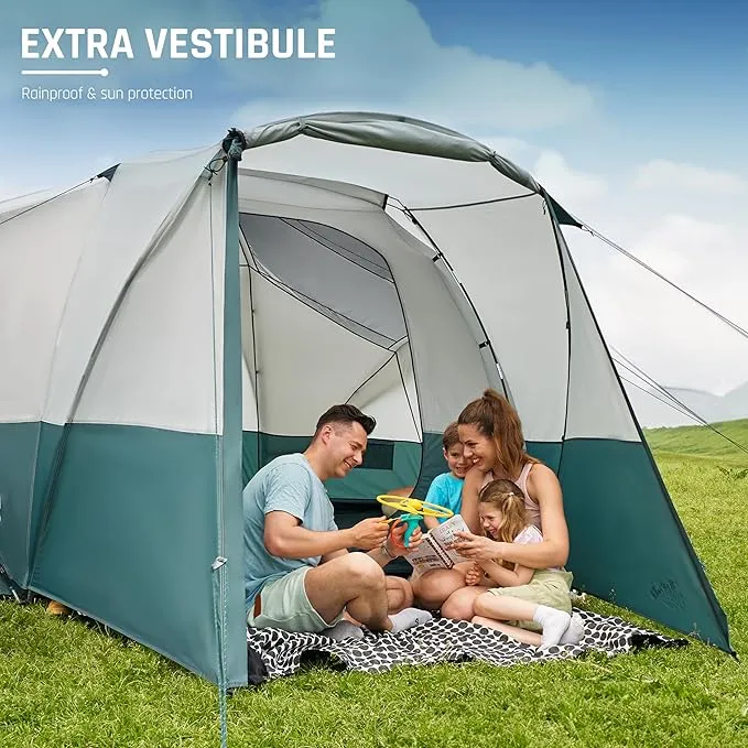 6/8/10/11 Person Camping Tent with Porch, Family Tents for Camping, Big Dome Tunnel Tent includes Rainfly, Easy Setup Large Tents for Outdoor Camping, Reflective Windproof Rope, Large Vestibule