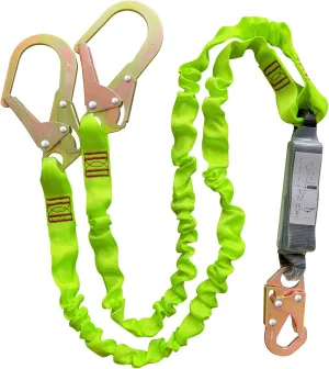6FT Double Leg Internal Shock Absorbing Safety Fall Protection Lanyard with Dual Rebar & Snap Hook |Heavy-Duty Webbing | Roofer, Construction, Scaffolding | OSHA & ANSI Rated (A-Shock Absorbing)
