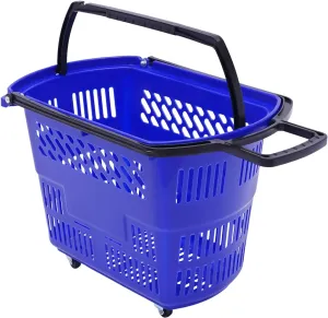 6Pcs Shopping Cart, Modern 35L/9.2Gal Shopping Cart with Wheels and Handle, Freestanding PP Shopping Basket Portable Grocery Cart for Supermarkets Retail Stores Load 50kg/110lbs (Blue)