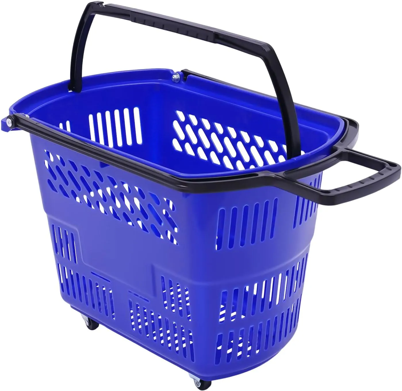 6Pcs Shopping Cart, Modern 35L/9.2Gal Shopping Cart with Wheels and Handle, Freestanding PP Shopping Basket Portable Grocery Cart for Supermarkets Retail Stores Load 50kg/110lbs (Blue)