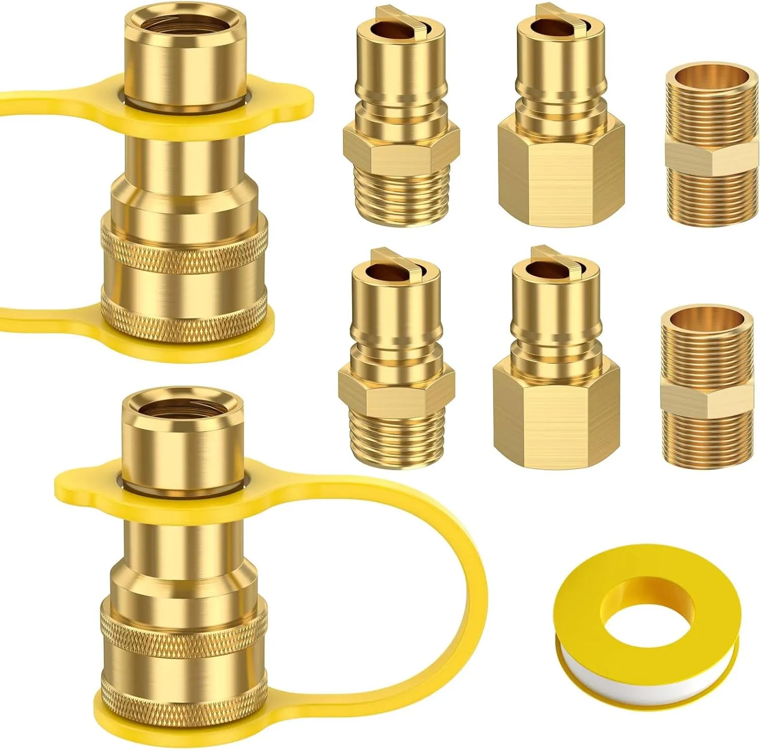 9 Pcs 1/2" QDD LP Natural Gas Quick Connect Fittings Kit, Natural and Propane Gas Hose Quick Connect Disconnect Plug Set, 100% Solid Brass