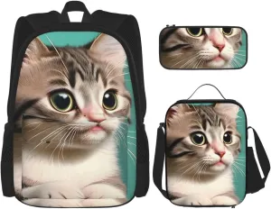 A Curious Catbackpack 3 Piece Set, Duffel Bag,* Casual Backpack, Girls Boys Backpack For Hiking, School