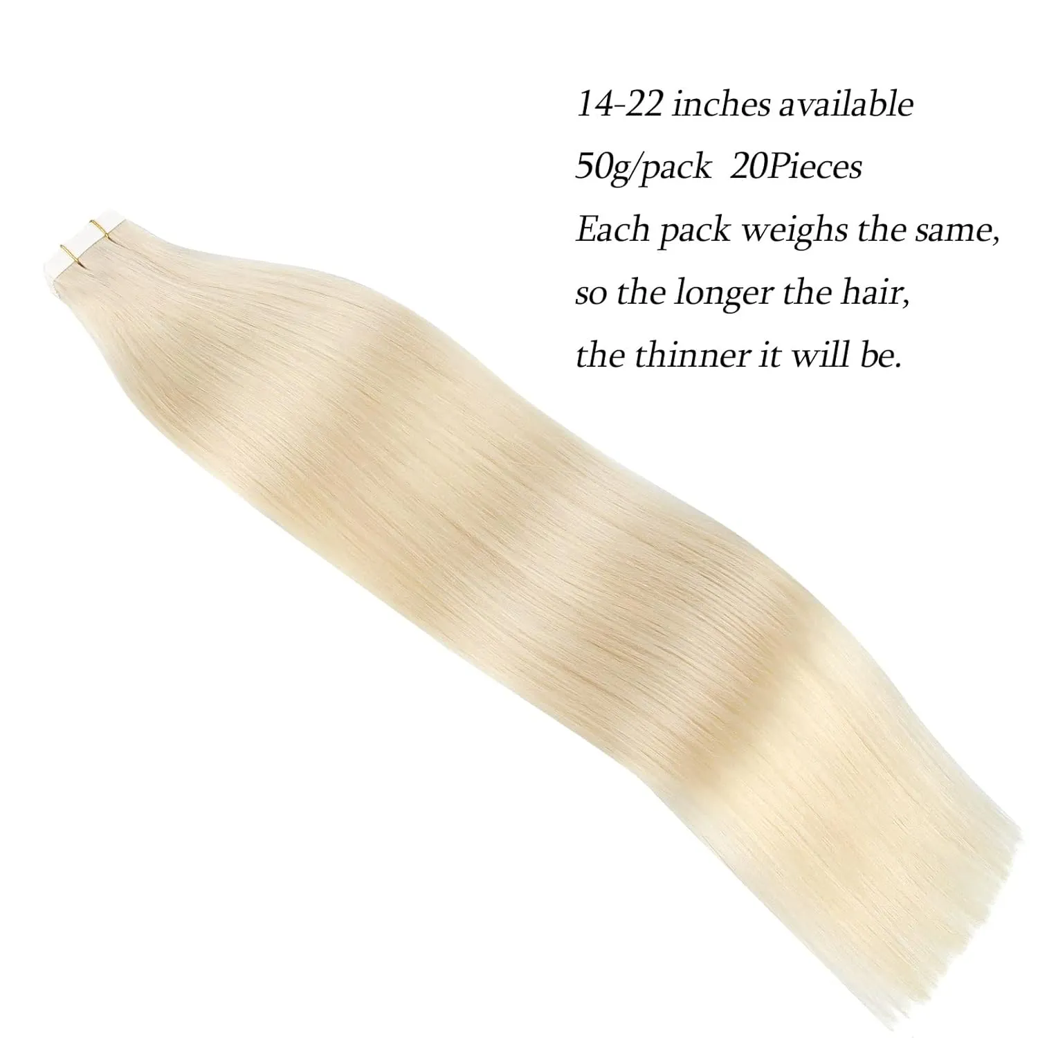 ABH AmazingBeauty Hair Semi-permanent Real Remi Remy Human Tape in Straight Hair 50g 20pcs Skin Weft Tape Attached Invisible Seamless Reusable Platinum Ash Blonde Color 60 22 Inch