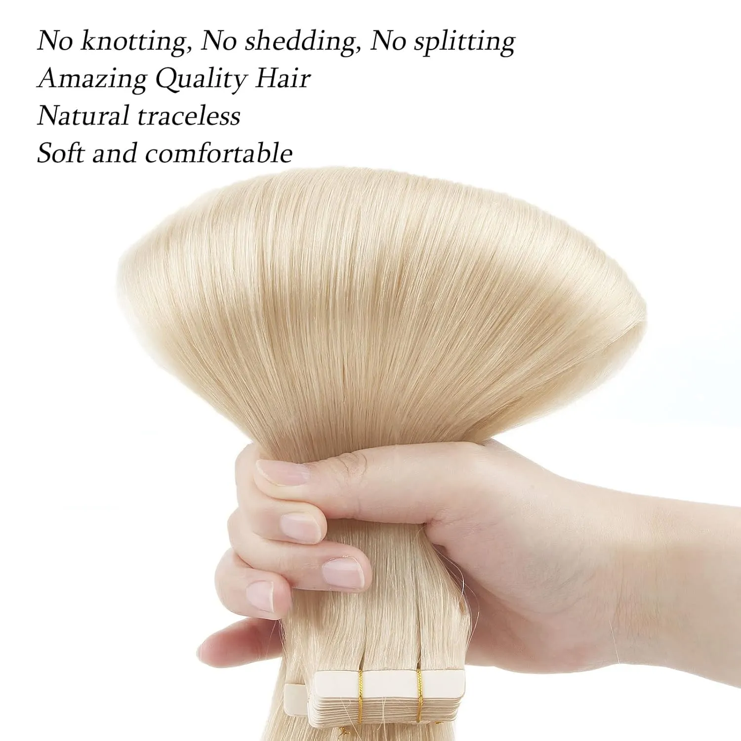 ABH AmazingBeauty Hair Semi-permanent Real Remi Remy Human Tape in Straight Hair 50g 20pcs Skin Weft Tape Attached Invisible Seamless Reusable Platinum Ash Blonde Color 60 22 Inch