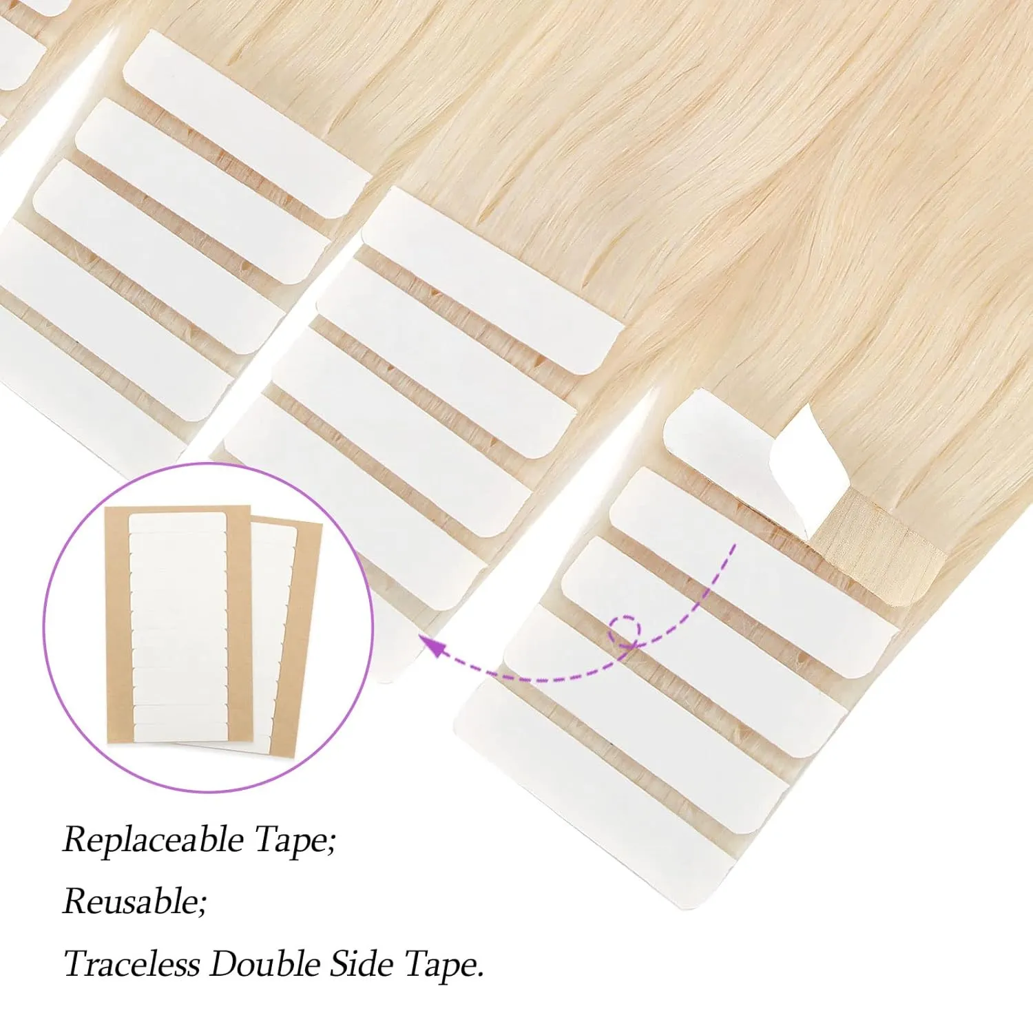 ABH AmazingBeauty Hair Semi-permanent Real Remi Remy Human Tape in Straight Hair 50g 20pcs Skin Weft Tape Attached Invisible Seamless Reusable Platinum Ash Blonde Color 60 22 Inch