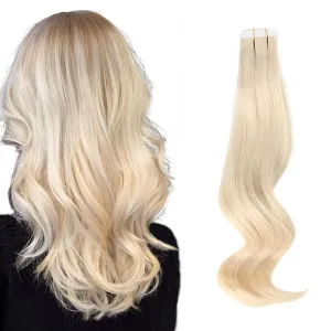 ABH AmazingBeauty Hair Semi-permanent Real Remi Remy Human Tape in Straight Hair 50g 20pcs Skin Weft Tape Attached Invisible Seamless Reusable Platinum Ash Blonde Color 60 22 Inch