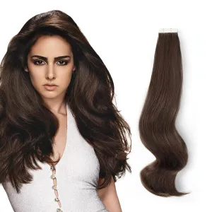ABH AmazingBeauty Hair Semi-permanent Tape Attached Real Remi Remy Human Hair Extensions Tape in 50g 20pcs Invisible Seamless Reusable Skin Weft Dark Brown Color 2 20 Inch