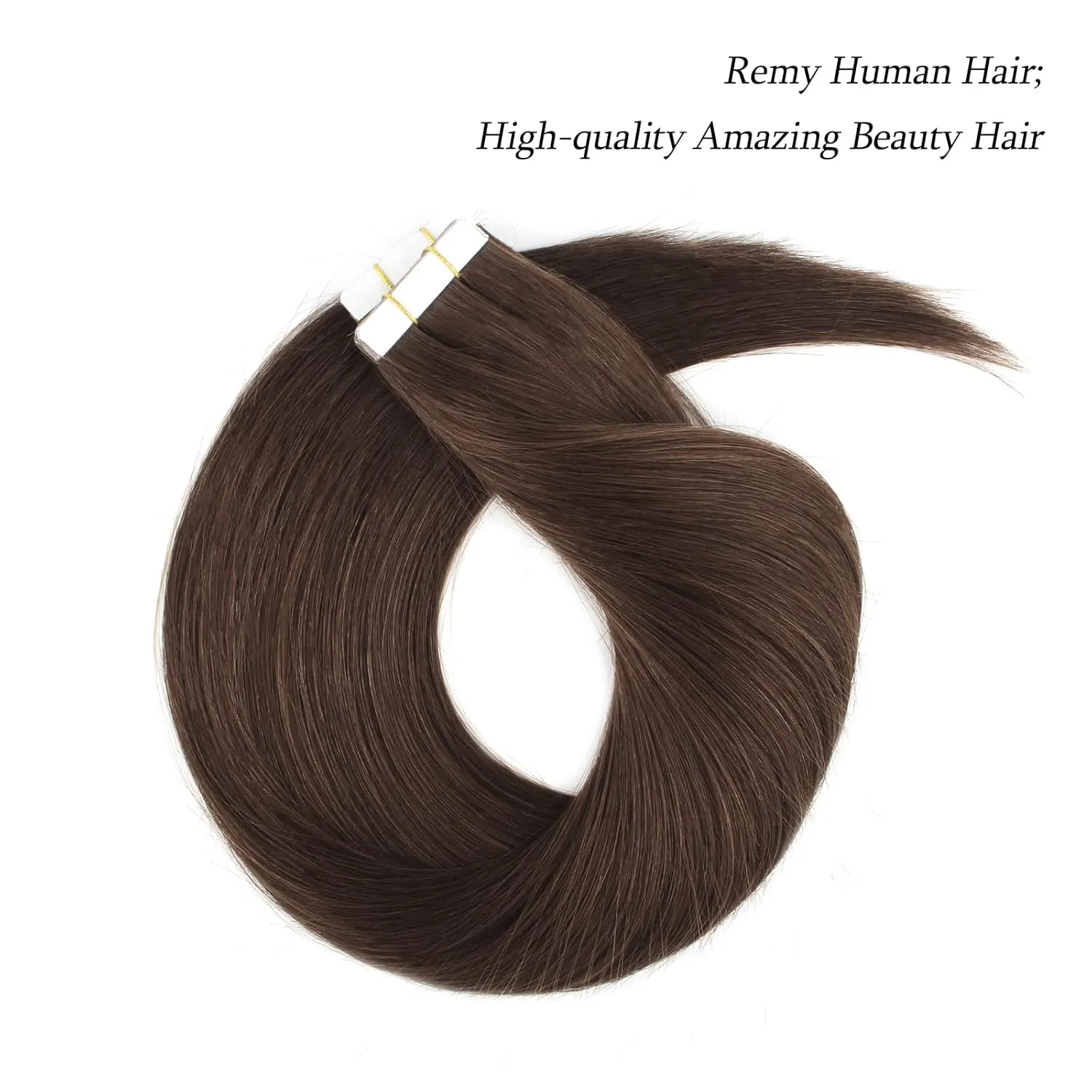 ABH AmazingBeauty Hair Semi-permanent Tape Attached Real Remi Remy Human Hair Extensions Tape in 50g 20pcs Invisible Seamless Reusable Skin Weft Dark Brown Color 2 20 Inch