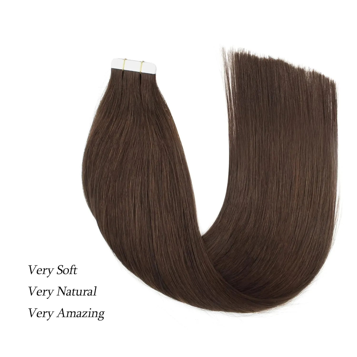 ABH AmazingBeauty Hair Semi-permanent Tape Attached Real Remi Remy Human Hair Extensions Tape in 50g 20pcs Invisible Seamless Reusable Skin Weft Dark Brown Color 2 20 Inch