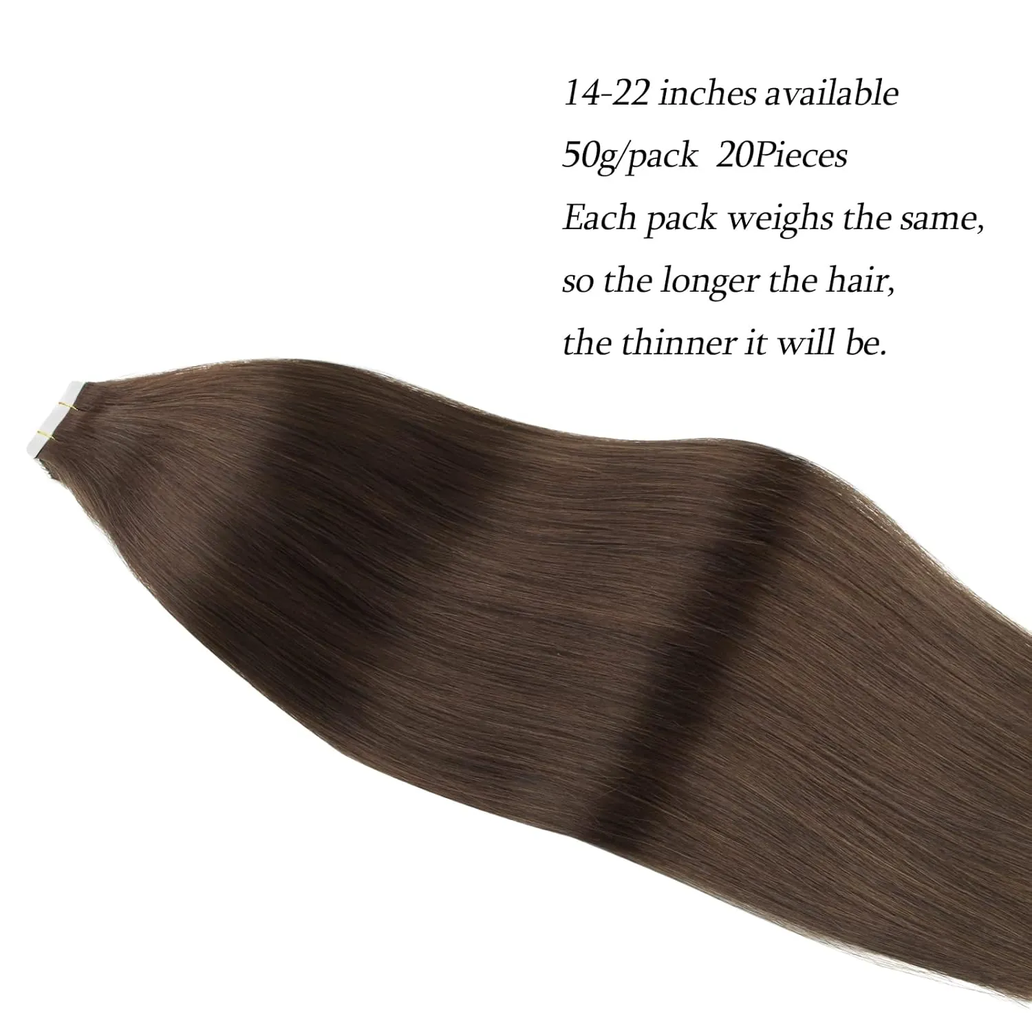 ABH AmazingBeauty Hair Semi-permanent Tape Attached Real Remi Remy Human Hair Extensions Tape in 50g 20pcs Invisible Seamless Reusable Skin Weft Dark Brown Color 2 20 Inch
