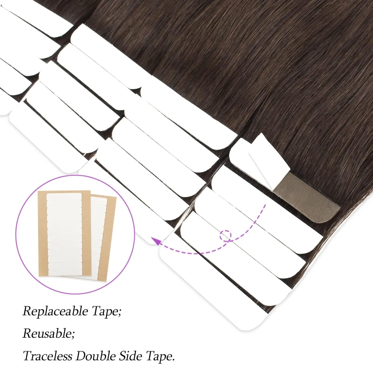 ABH AmazingBeauty Hair Semi-permanent Tape Attached Real Remi Remy Human Hair Extensions Tape in 50g 20pcs Invisible Seamless Reusable Skin Weft Dark Brown Color 2 20 Inch