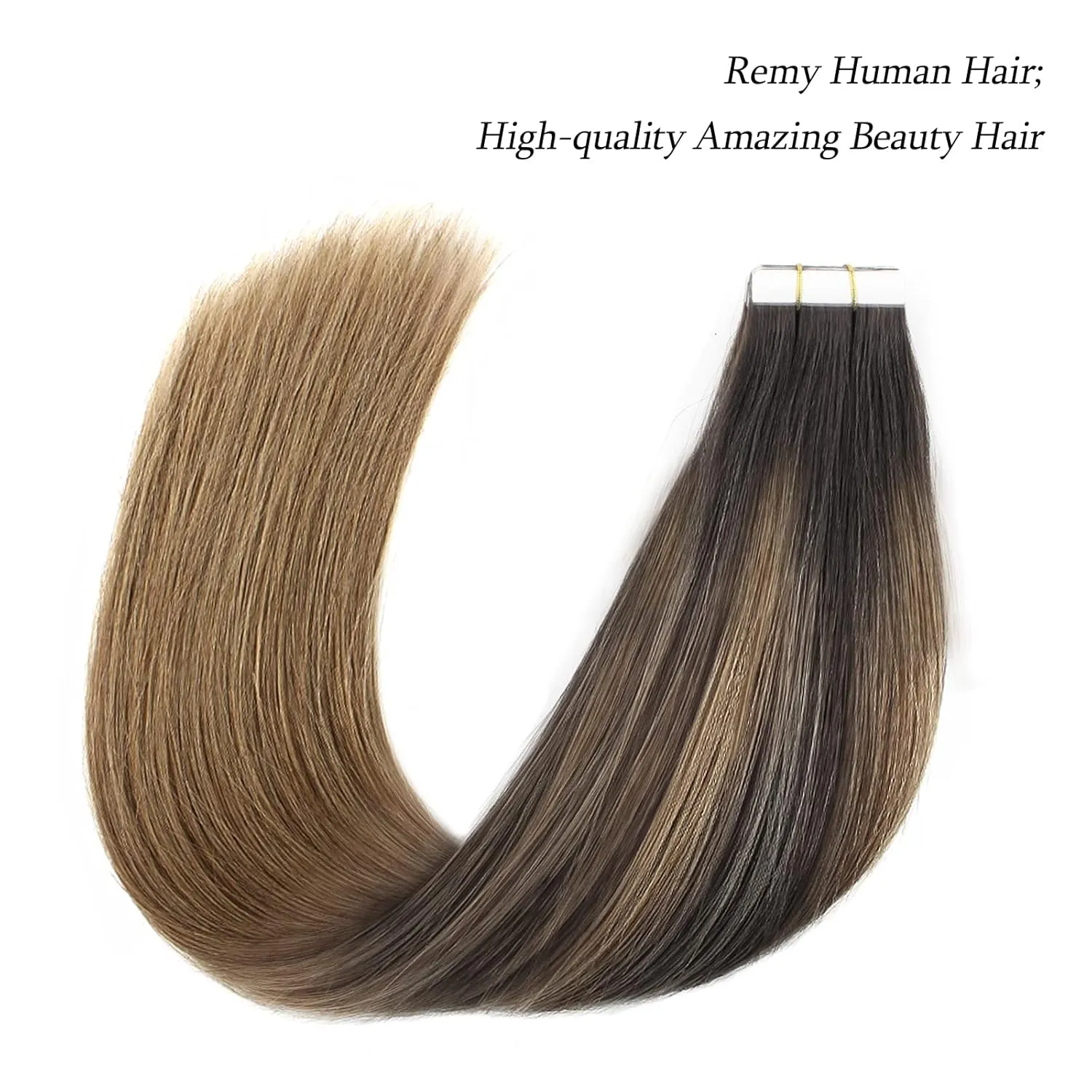 ABH AmazingBeauty Hair Sun-kissed Hair Balayage Extensions Tape-ins, Invisible, Double Sided Real Remy Human Hair Skin Weft, 50g 20pcs, Dark Brown with Chestnut Brown B2-6, 22 Inch