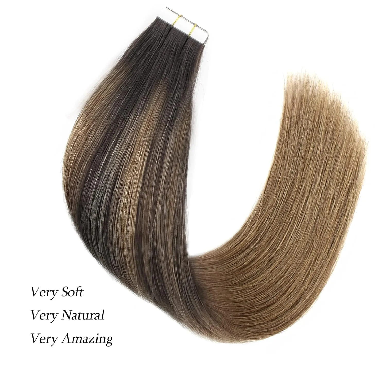 ABH AmazingBeauty Hair Sun-kissed Hair Balayage Extensions Tape-ins, Invisible, Double Sided Real Remy Human Hair Skin Weft, 50g 20pcs, Dark Brown with Chestnut Brown B2-6, 22 Inch