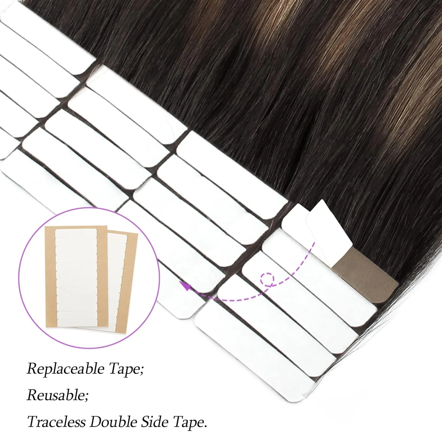 ABH AmazingBeauty Hair Sun-kissed Hair Balayage Extensions Tape-ins, Invisible, Double Sided Real Remy Human Hair Skin Weft, 50g 20pcs, Dark Brown with Chestnut Brown B2-6, 22 Inch