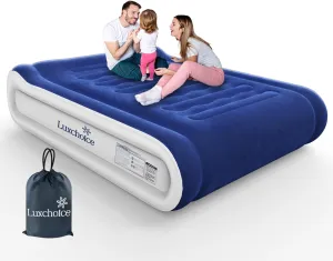 Air Mattress Queen with Built in Pump 16'' Luxury Inflatable Mattress with Raised Pillow Quick Inflation Flocked Top Durable Camping Air Mattress Double Blow Up Mattress for Home Guests Outdoors