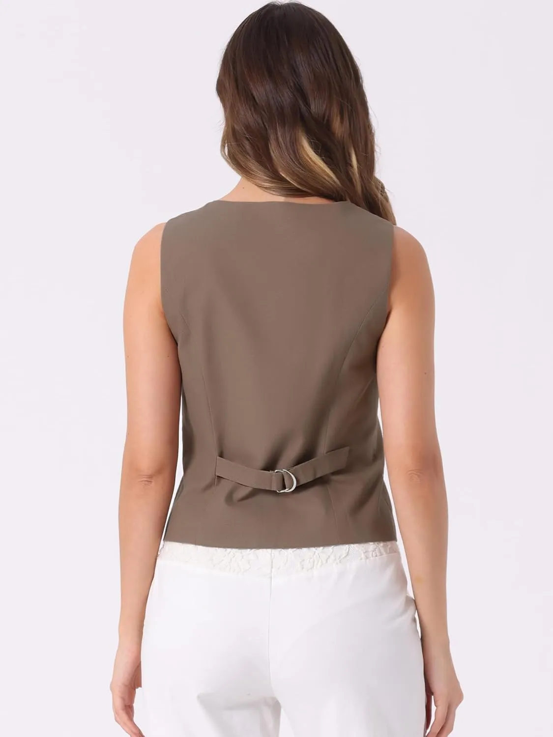Allegra K Linen Vest Waistcoat for Women's Fashion Sleeveless Button Down V Neck Crop Top Summer Vest