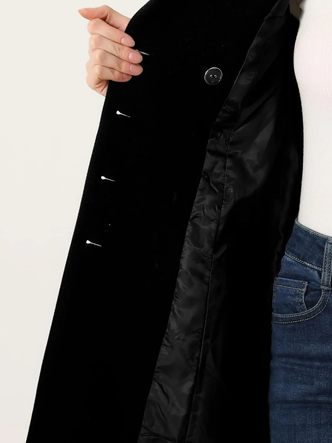 Allegra K Pea Coats for Women's Winter Fashion Lapel Belted Double Breasted Trench Coat