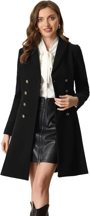 Allegra K Pea Coats for Women's Winter Fashion Lapel Belted Double Breasted Trench Coat
