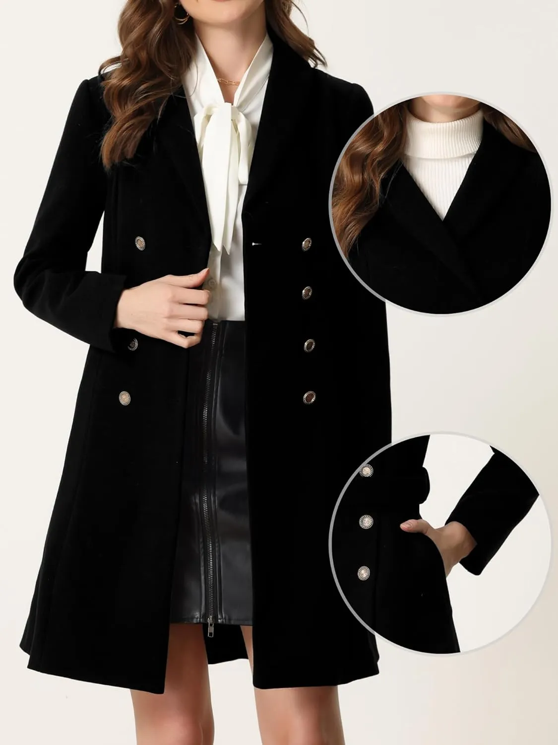 Allegra K Pea Coats for Women's Winter Fashion Lapel Belted Double Breasted Trench Coat