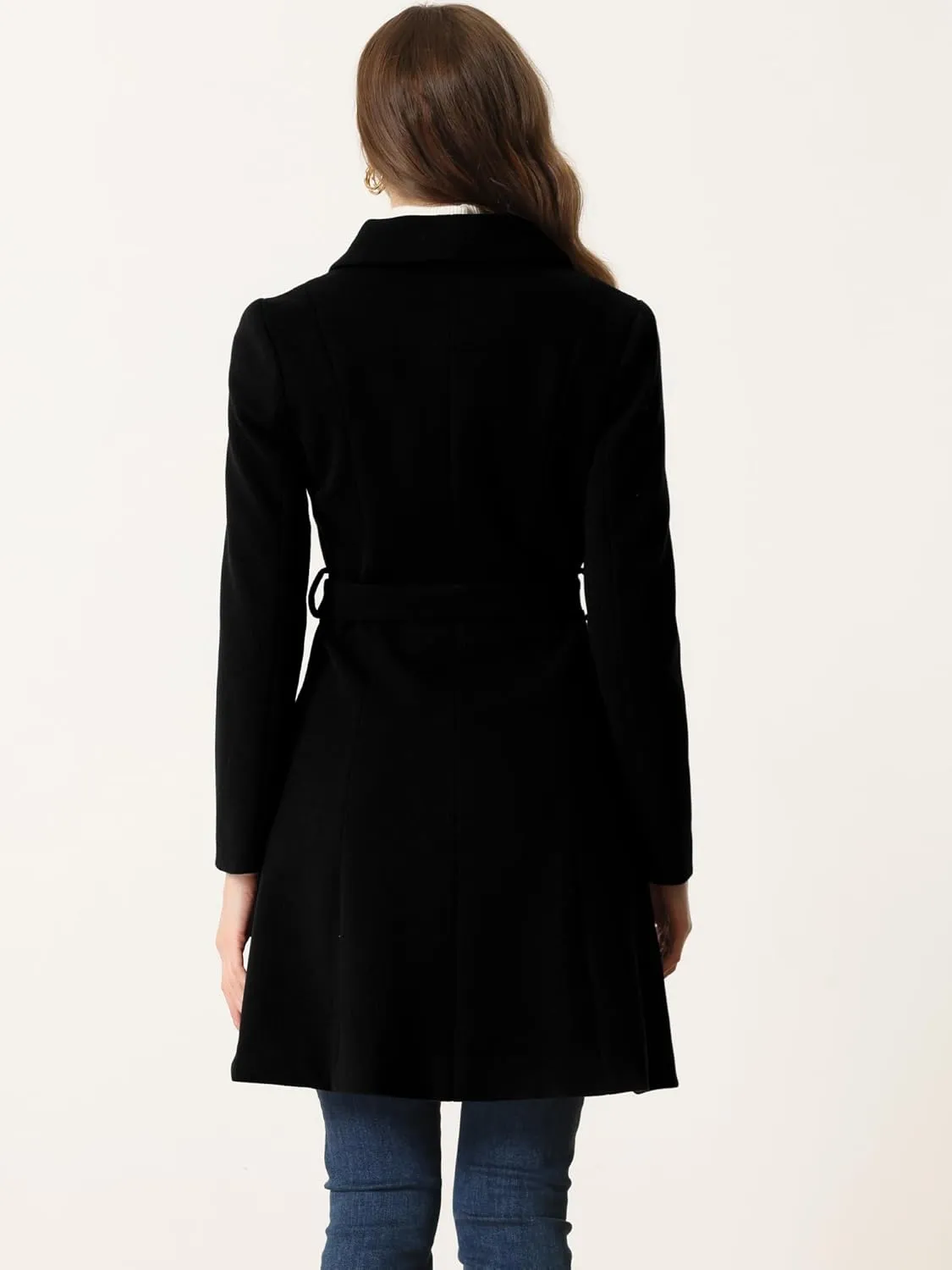 Allegra K Pea Coats for Women's Winter Fashion Lapel Belted Double Breasted Trench Coat