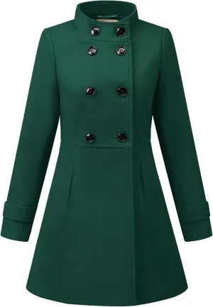 Allegra K Women's Stand Collar Double Breasted Slant Pockets Trendy Outwear Winter Coat