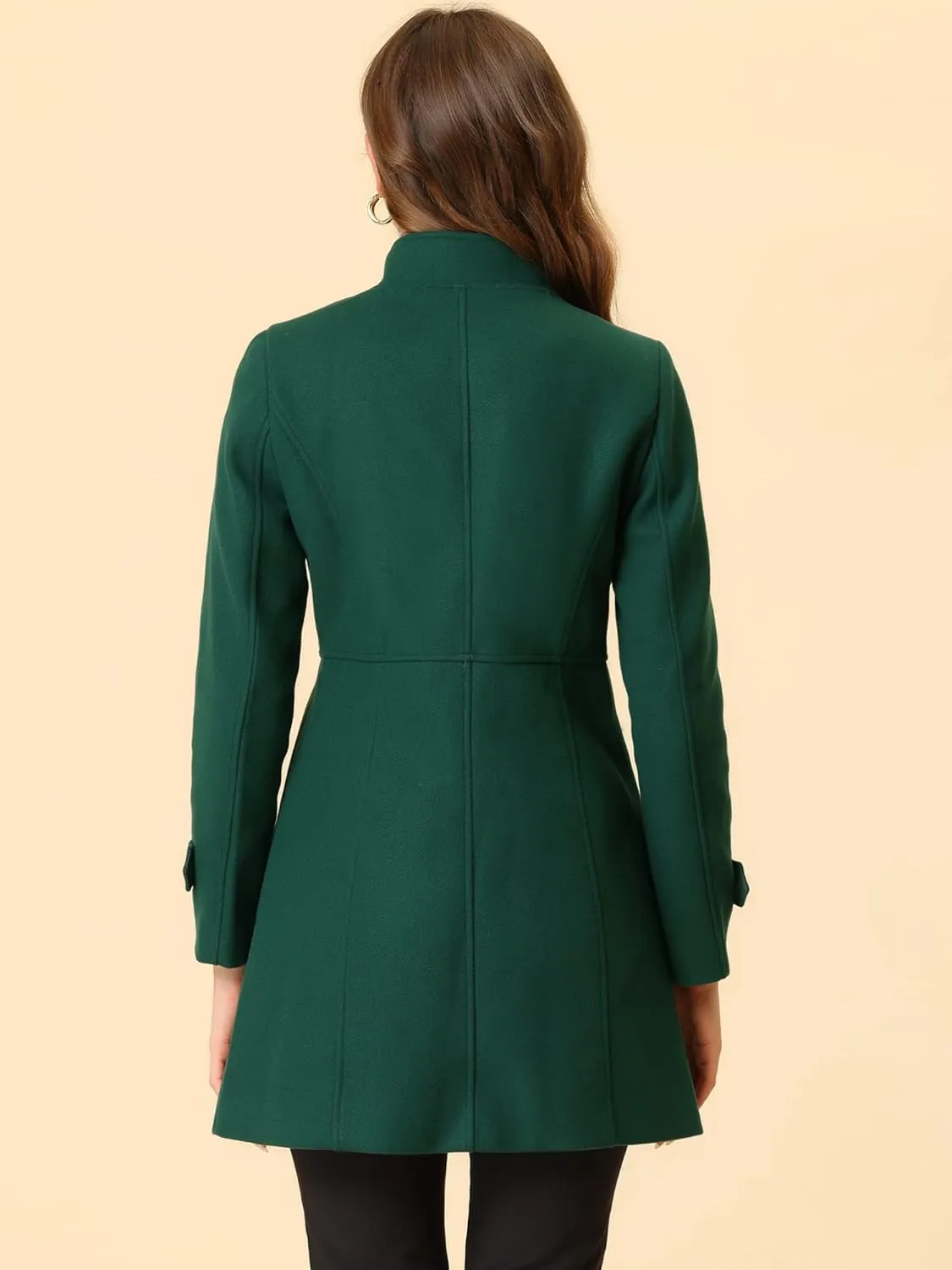 Allegra K Women's Stand Collar Double Breasted Slant Pockets Trendy Outwear Winter Coat