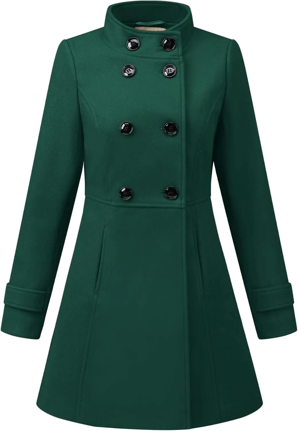 Allegra K Women's Stand Collar Double Breasted Slant Pockets Trendy Outwear Winter Coat