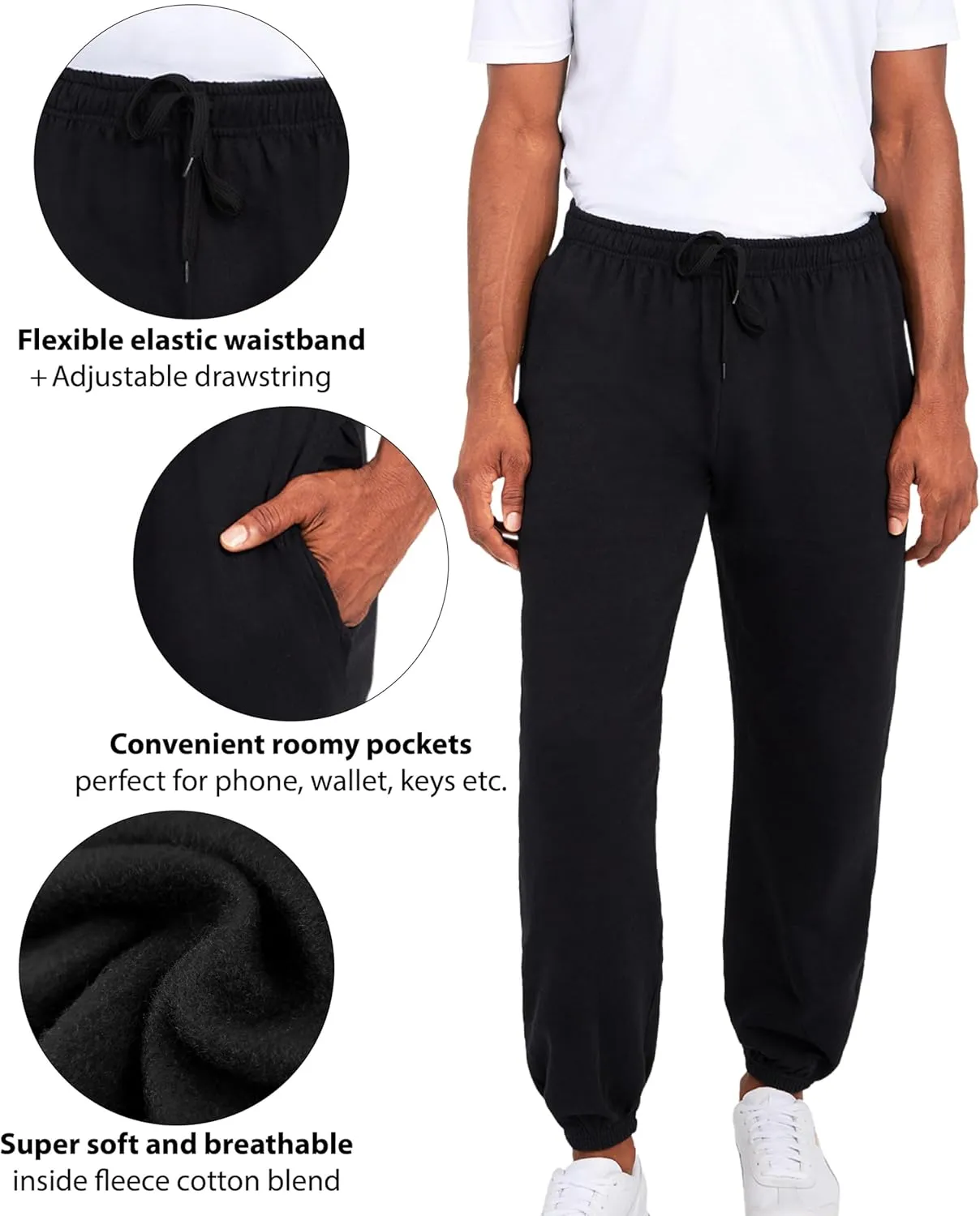 Andrew Scott Men's Fleece Joggers Pants | Multi Pack | Athletic Loose-fit Sweatpants for Workout, Running, Training