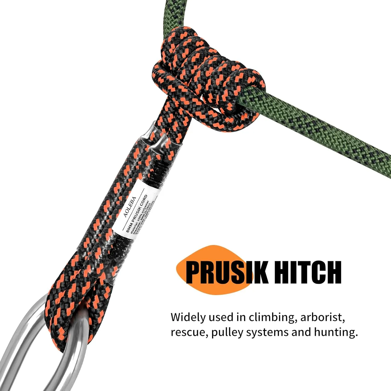 AOLEBA 8MM (5/16") Prusik Cord, Pre-Sewn Eye-to-Eye Prusik Loop, Safety Climbing Aider Gear for Arborist Rescue Mountaineering, Friction Hitch Cord Climbing Sticks for Outdoor 30 Inches