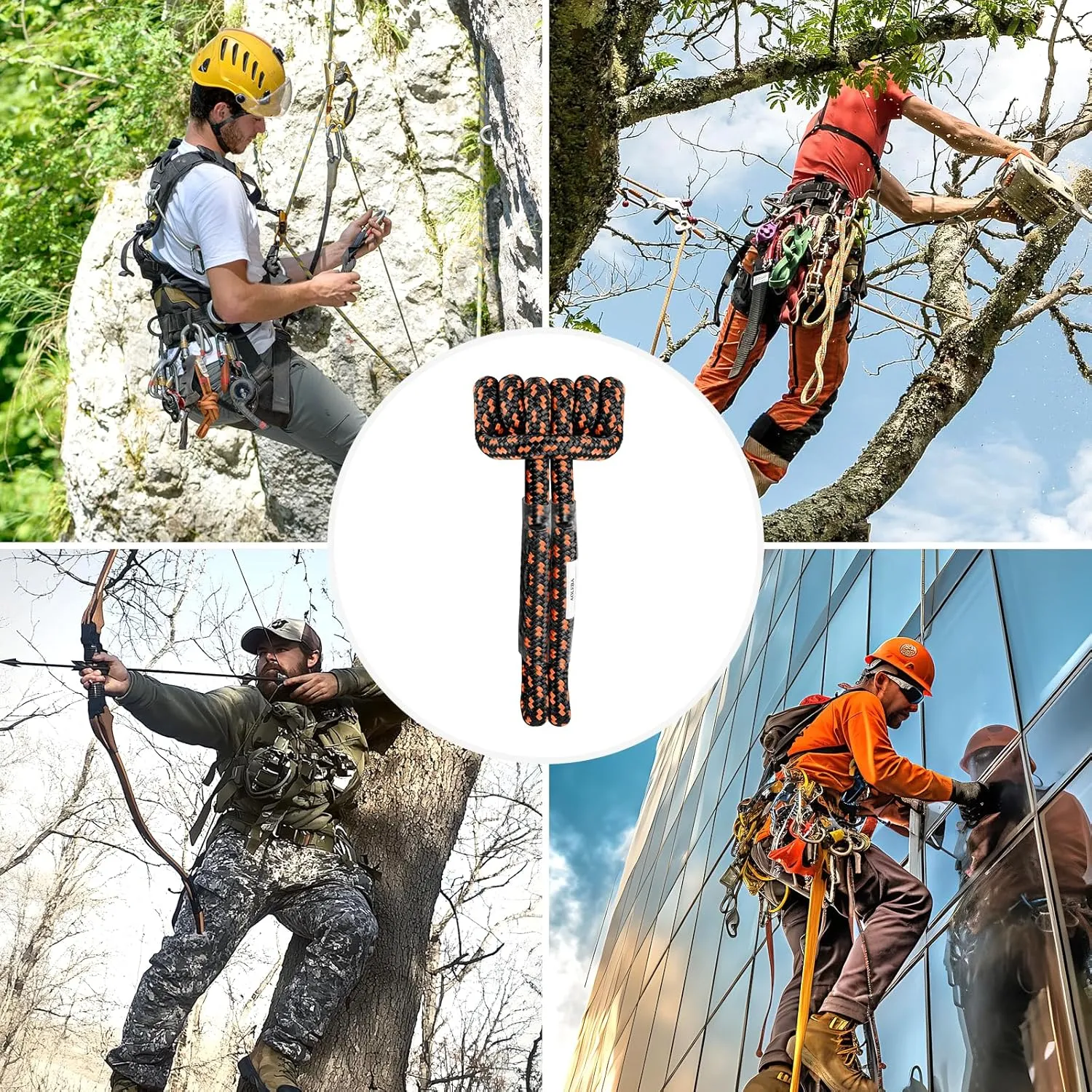 AOLEBA 8MM (5/16") Prusik Cord, Pre-Sewn Eye-to-Eye Prusik Loop, Safety Climbing Aider Gear for Arborist Rescue Mountaineering, Friction Hitch Cord Climbing Sticks for Outdoor 30 Inches