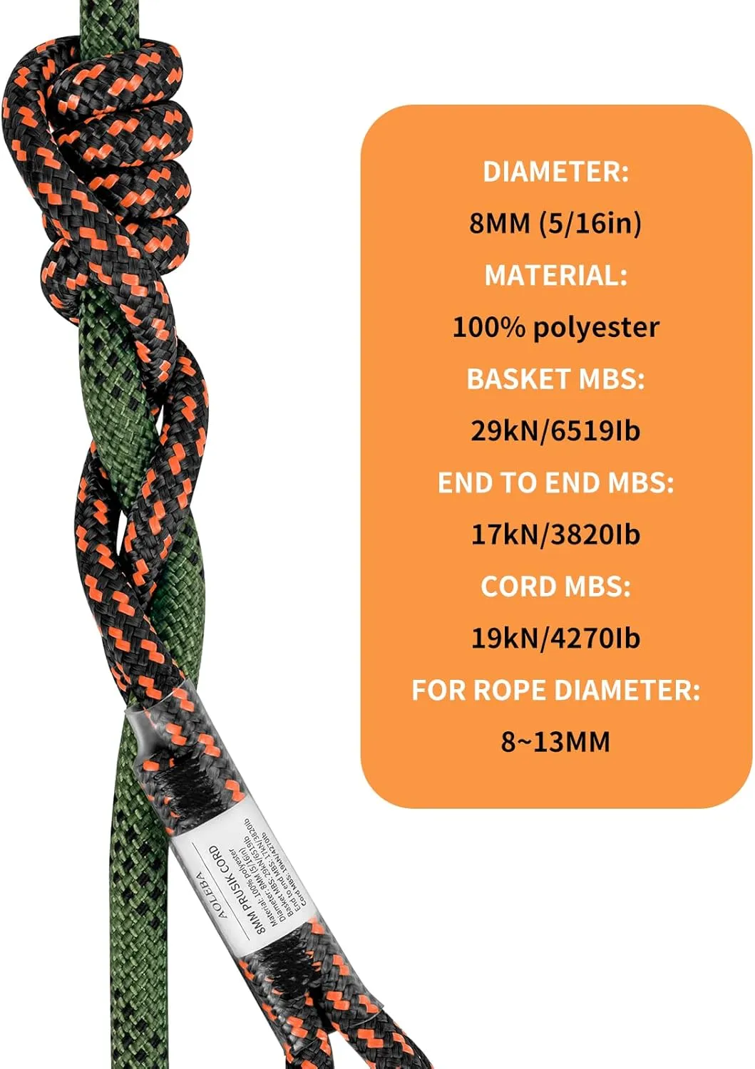 AOLEBA 8MM (5/16") Prusik Cord, Pre-Sewn Eye-to-Eye Prusik Loop, Safety Climbing Aider Gear for Arborist Rescue Mountaineering, Friction Hitch Cord Climbing Sticks for Outdoor 30 Inches