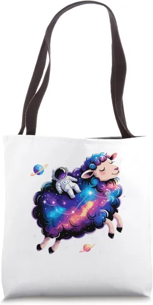 Astronaut Riding Sheep Space Stars Galaxy Planets Tote Bag