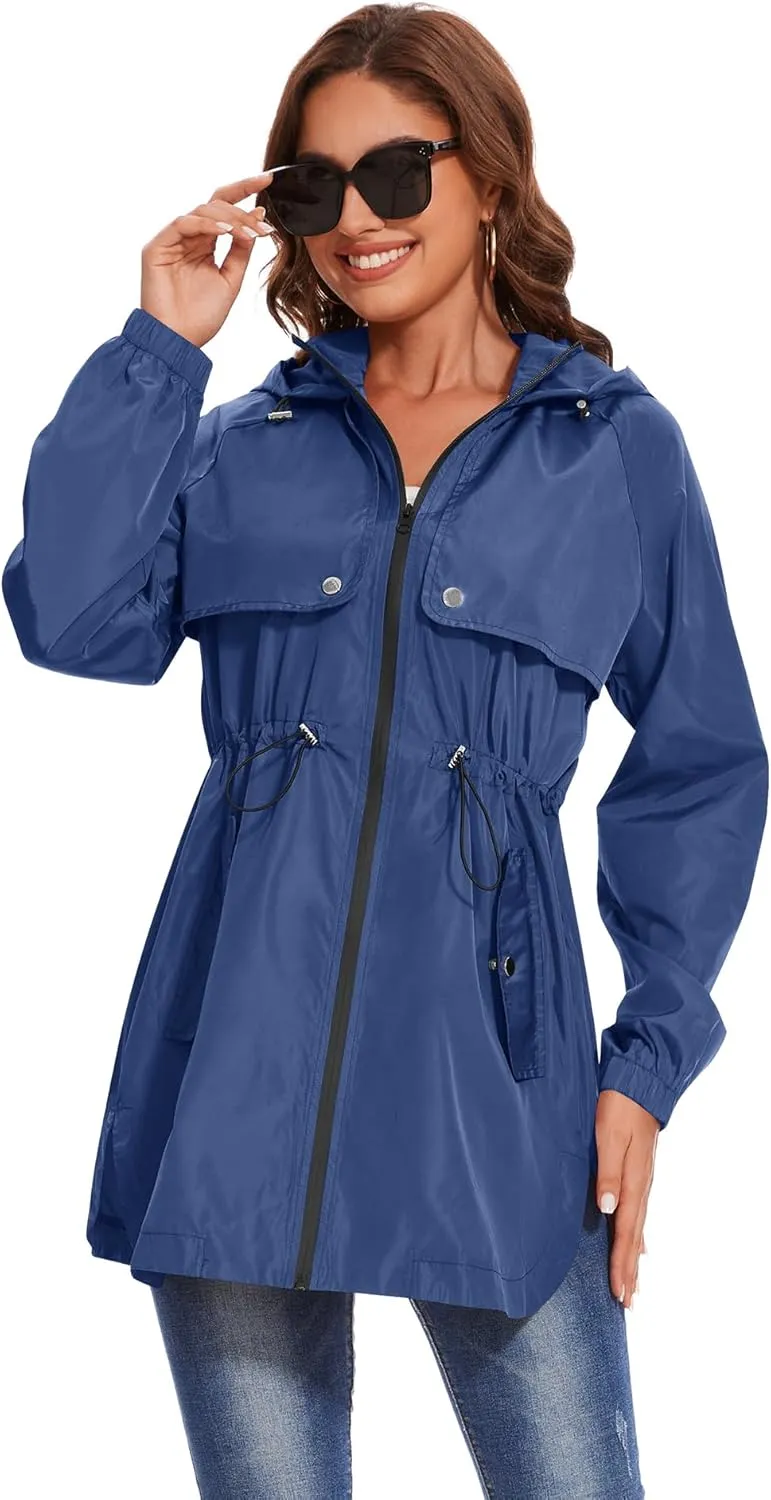 Avoogue Women Waterproof Hiking Raincoat Outdoor Lined Rain Jacket Lightweight Hooded Jackets Trench Coats