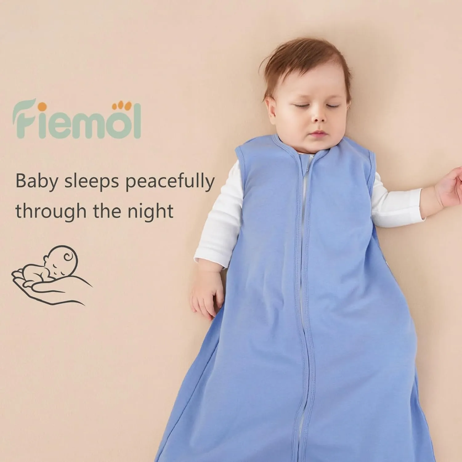 Baby Sleep Sack 0-6 Months, 100% Cotton Sleeping Sack for Newborn and Infant, 3 Pack Baby Wearable Blanket, 0.5 Tog Lightweight Double Zipper Sleep Bag Apricot