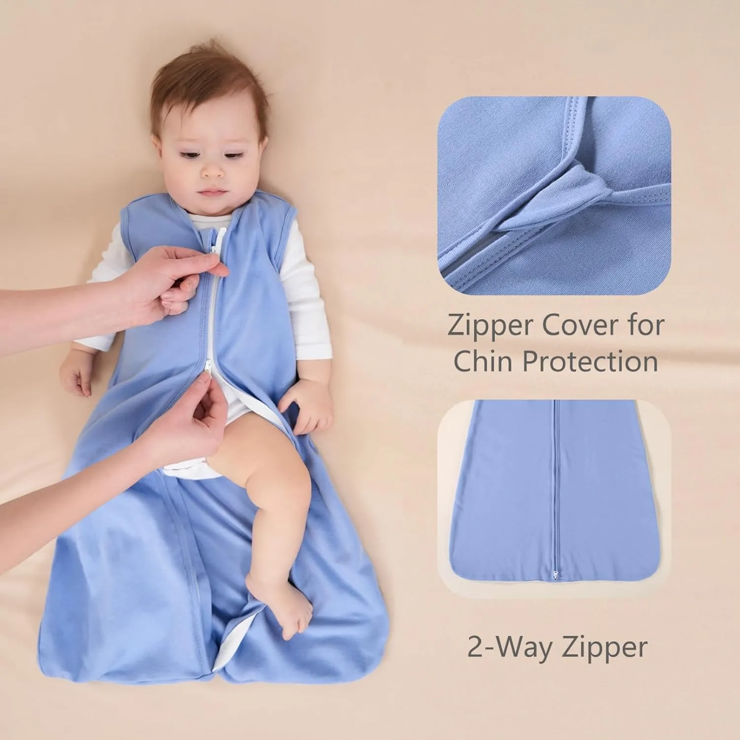 Baby Sleep Sack 0-6 Months, 100% Cotton Sleeping Sack for Newborn and Infant, 3 Pack Baby Wearable Blanket, 0.5 Tog Lightweight Double Zipper Sleep Bag Apricot