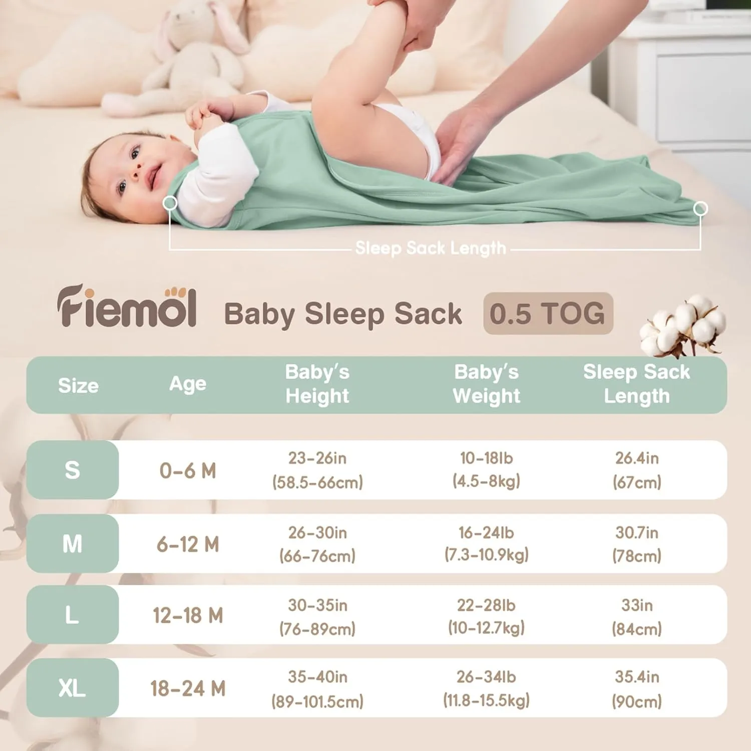 Baby Sleep Sack 0-6 Months, 100% Cotton Sleeping Sack for Newborn and Infant, 3 Pack Baby Wearable Blanket, 0.5 Tog Lightweight Double Zipper Sleep Bag Apricot