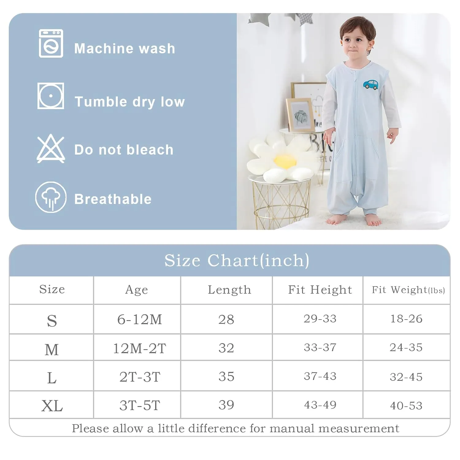 Baby Sleeping Bag with Feet Sleeveless Sleeping Sack Wearable Blankets Baby, Blue Sleep Sack, 3-5T, X-Large