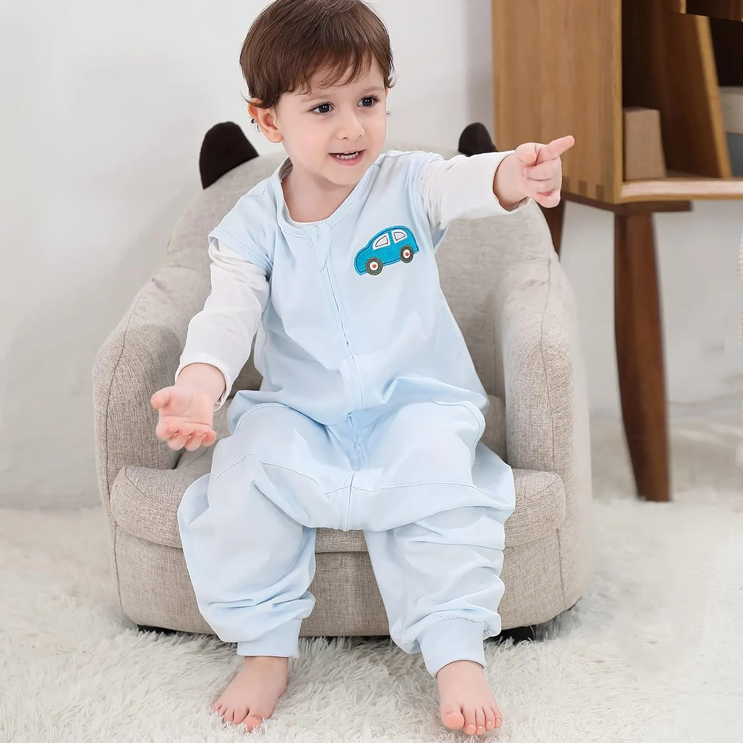 Baby Sleeping Bag with Feet Sleeveless Sleeping Sack Wearable Blankets Baby, Blue Sleep Sack, 3-5T, X-Large