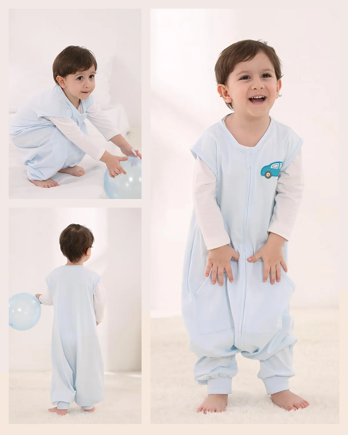 Baby Sleeping Bag with Feet Sleeveless Sleeping Sack Wearable Blankets Baby, Blue Sleep Sack, 3-5T, X-Large