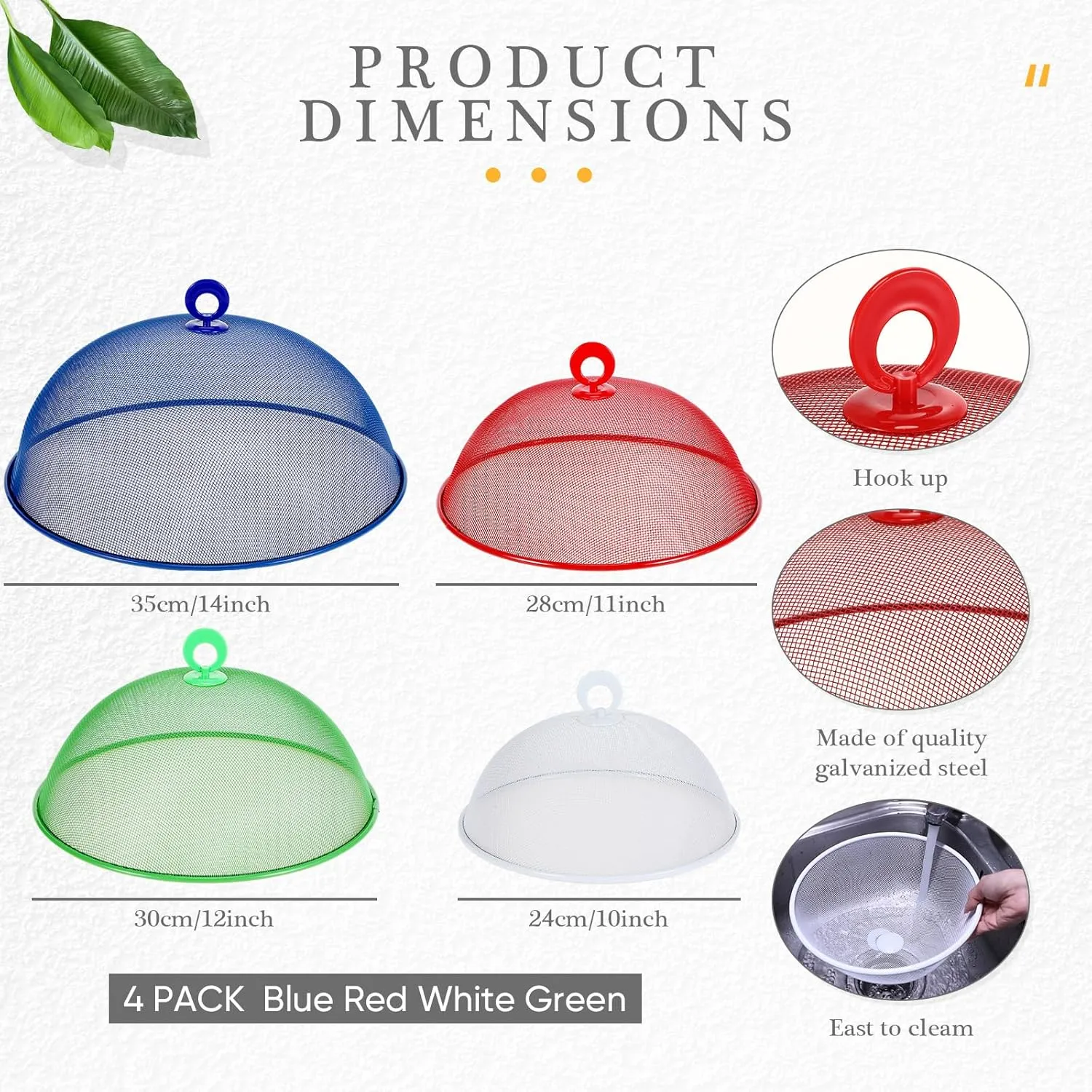 Baderke 4 Pcs Metal Mesh Food Cover 14'' 12'' 11'' 10'' Outdoor Picnic Food Net Covers for Outside Keep out Flies for Table Picnic Camping(4 Colors)