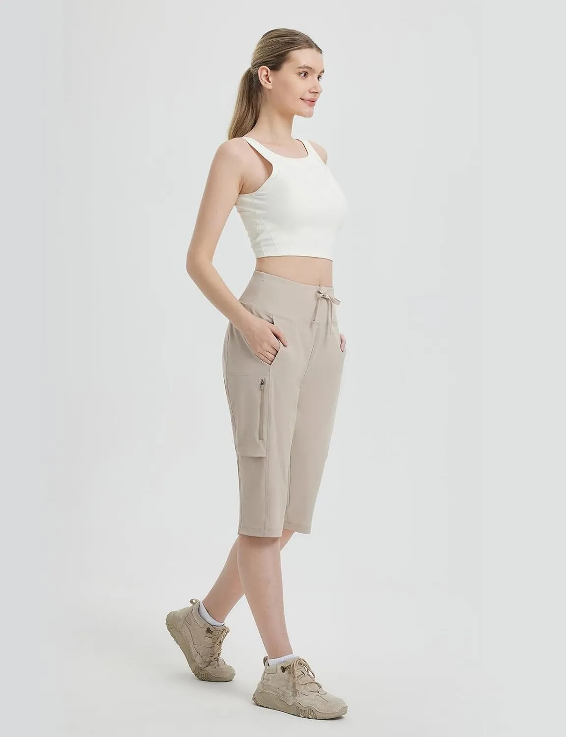 baleaf 15'' Long Shorts for Women Hiking Knee Length Quick Dry Cargo Capri Pants Bermuda Stretchy Lightweight