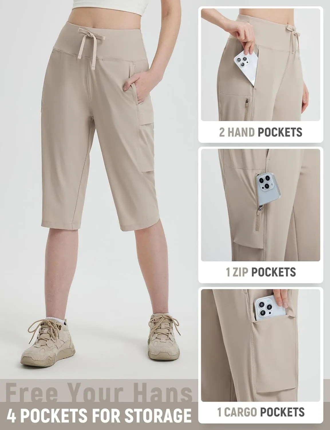 baleaf 15'' Long Shorts for Women Hiking Knee Length Quick Dry Cargo Capri Pants Bermuda Stretchy Lightweight