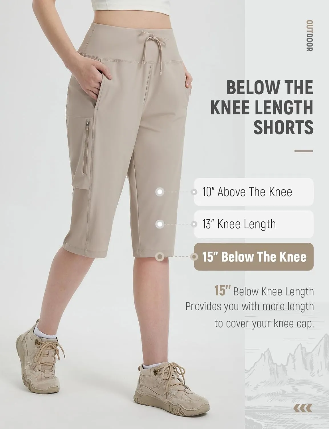 baleaf 15'' Long Shorts for Women Hiking Knee Length Quick Dry Cargo Capri Pants Bermuda Stretchy Lightweight