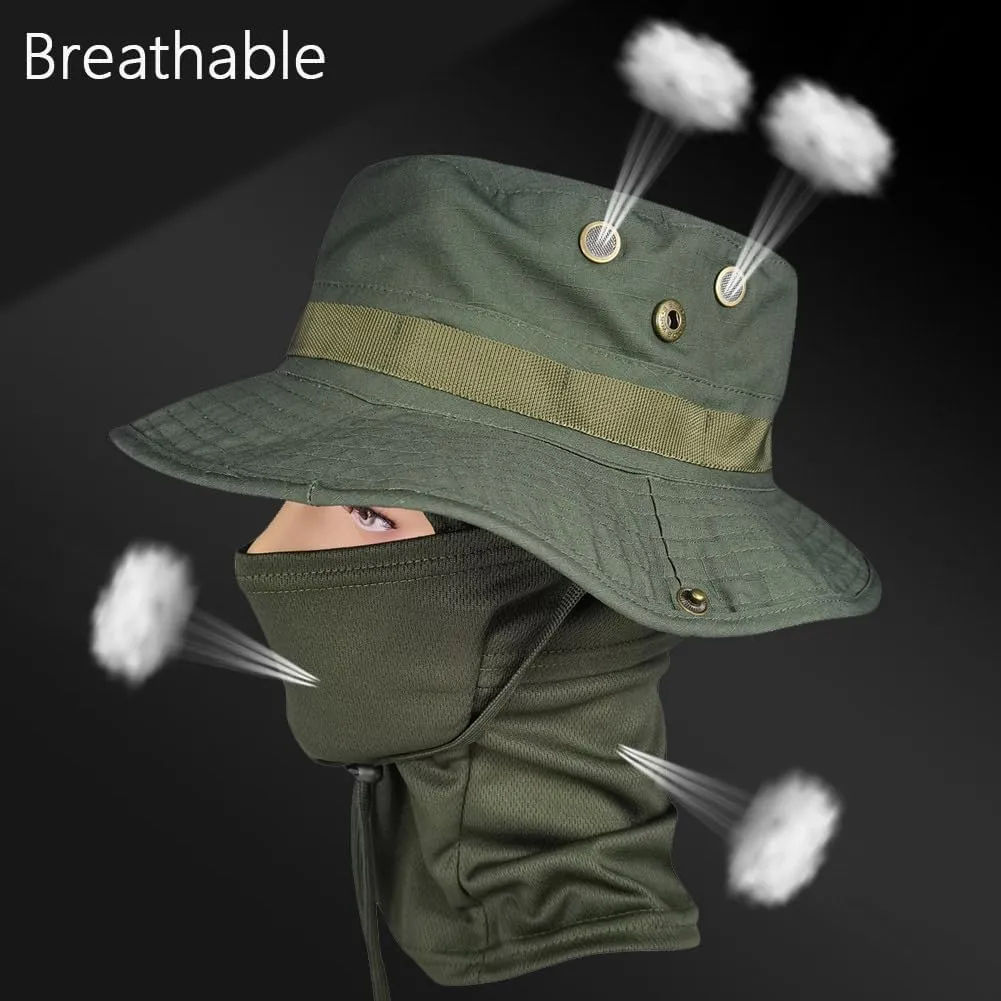 Baraclava Hat   Boonie Hat, Military Fan Hat Set, Sun Protection Wind Blocking, for Cycling Hiking Climbing Fishing