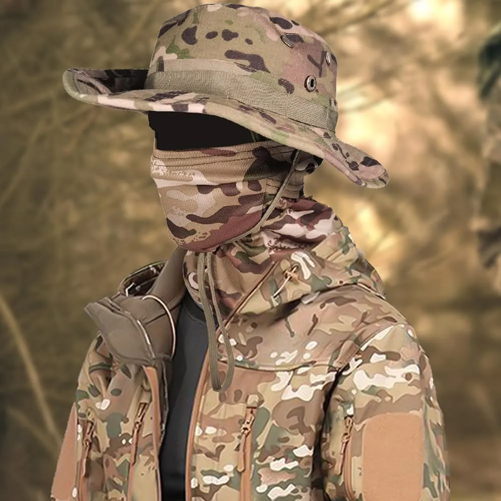 Baraclava Hat   Boonie Hat, Military Fan Hat Set, Sun Protection Wind Blocking, for Cycling Hiking Climbing Fishing