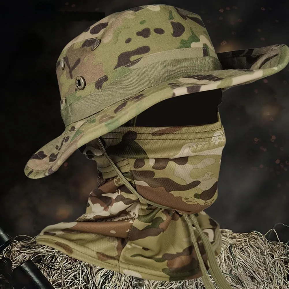 Baraclava Hat   Boonie Hat, Military Fan Hat Set, Sun Protection Wind Blocking, for Cycling Hiking Climbing Fishing