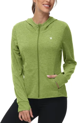 BASUDAM Women's Hiking Shirts Lightweight UPF 50  Sun Protection Open Zippered Outdoor Hoodie Jackets